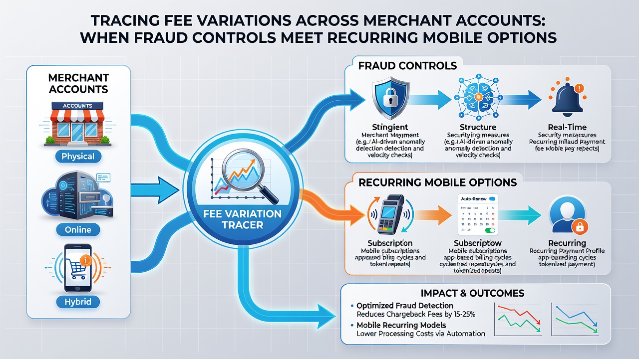 Chart comparing fee structures before and after fraud control integration with recurring mobile payment options