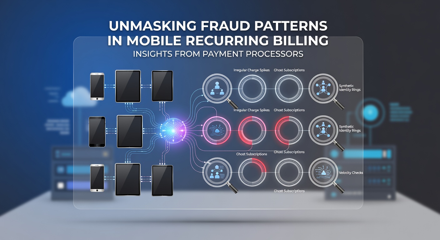 Digital visualization of fraud networks targeting mobile subscriptions, with interconnected nodes representing payment flows and red flags